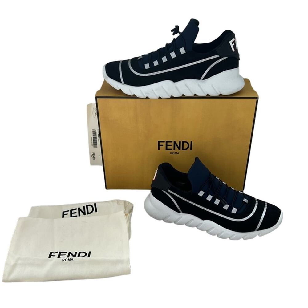 Fendi Men’s Neoprene Printed Blue/White/Silver Slip-On Sneakers